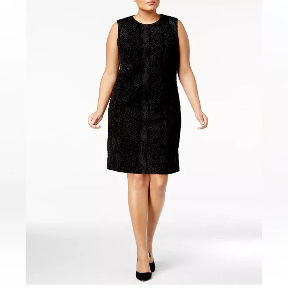 Calvin Klein Plus Size Sheath Dress | Black Textured Snakeskin Print | 18W - Picture 3 of 6